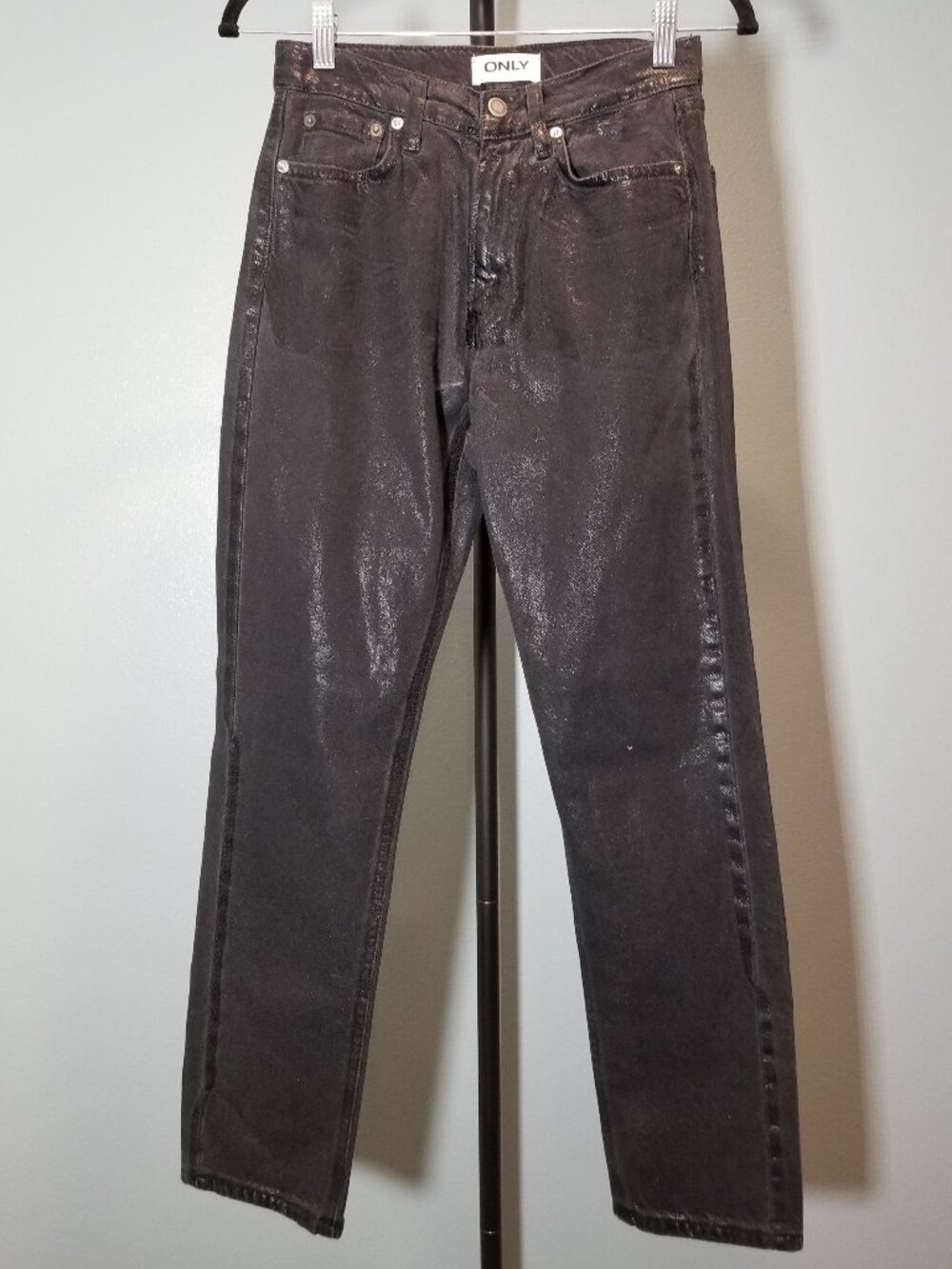Only Jeans Womens Size 28 Black Shimmer Straight Leg Street Retro Festival NWOT